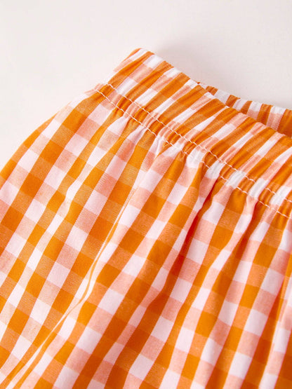 Turkey Embroidered Boy Set – Orange Checkered