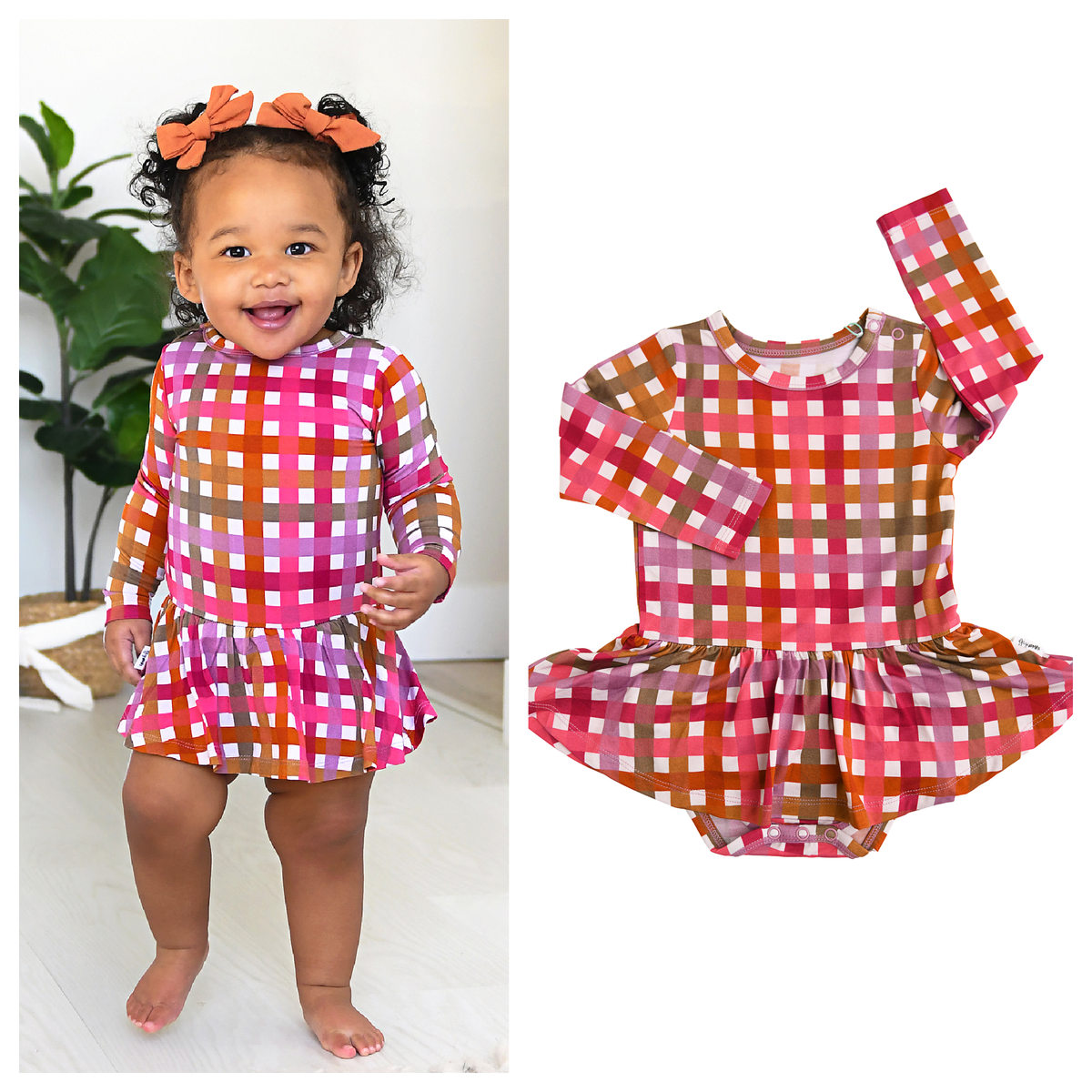 Plaid Bamboo Twirl Dress Onesie