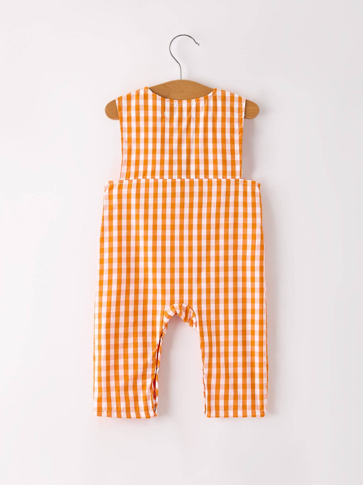 Fall Turkey Embroidered Romper for Baby Boys – Orange Checkered