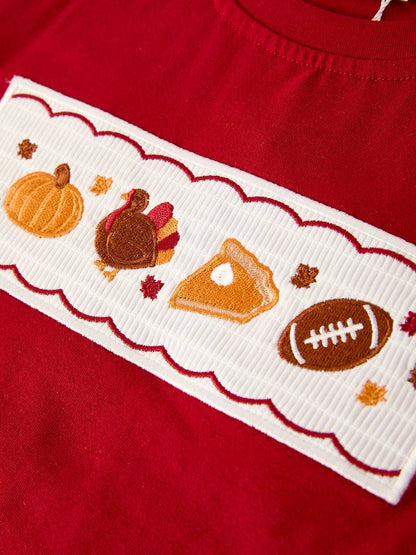 Turkey Embroidered Boy Set – Orange Checkered