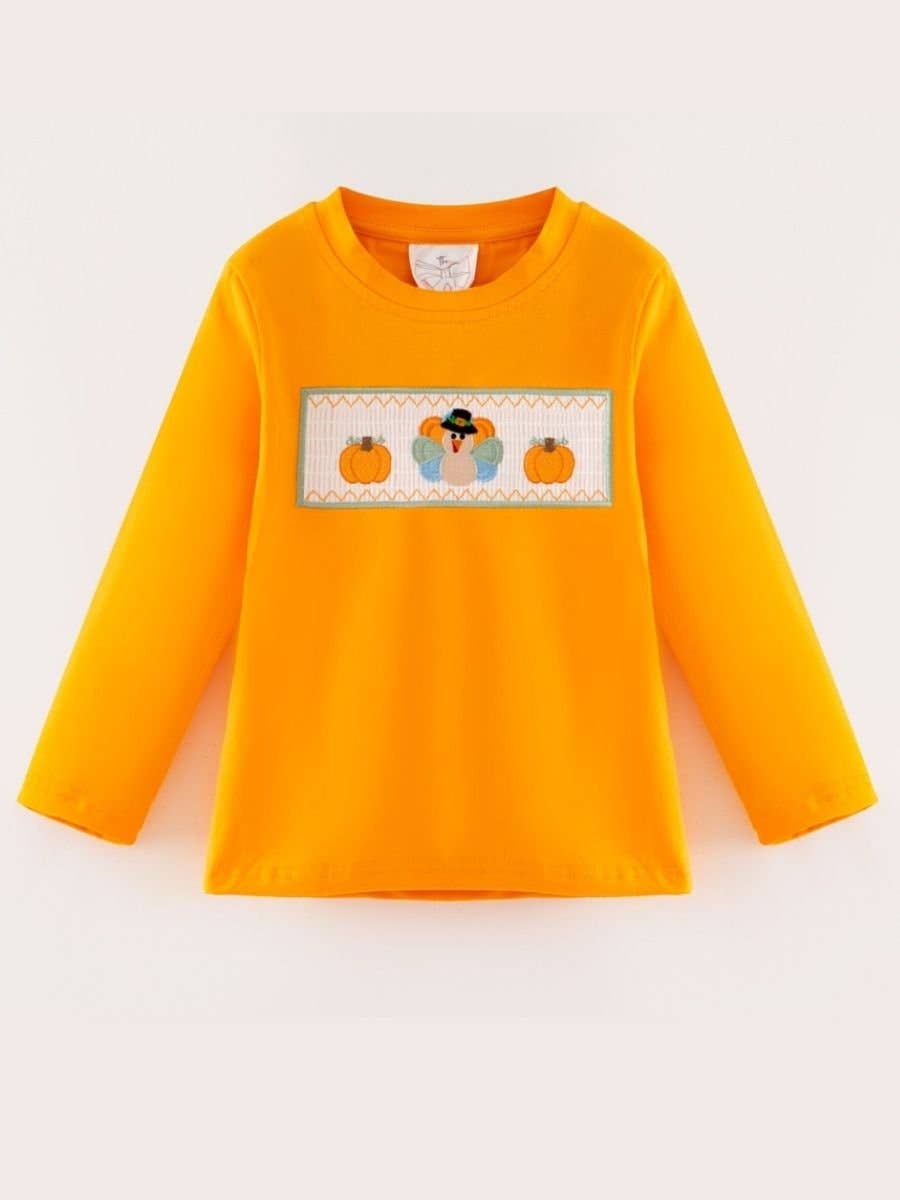 Boys Turkey & Pumpkin Smocked Thanksgiving Shirt