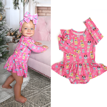 Nadia Bamboo Nutcrackers Twirl Dress Onesie