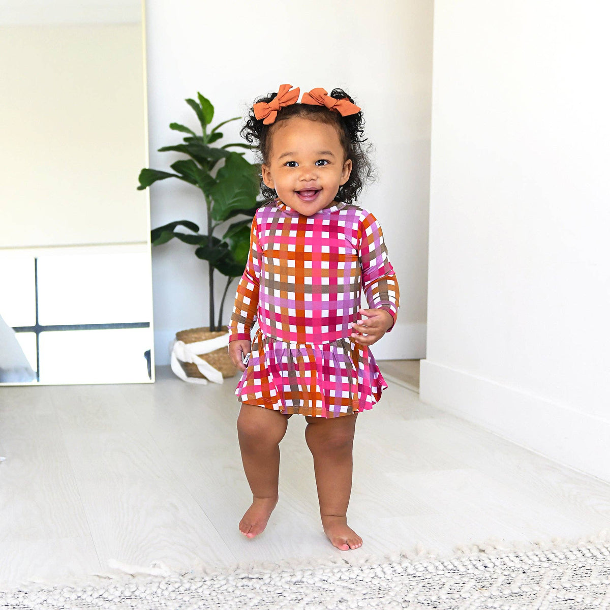 Plaid Bamboo Twirl Dress Onesie