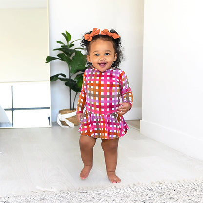 Plaid Bamboo Twirl Dress Onesie