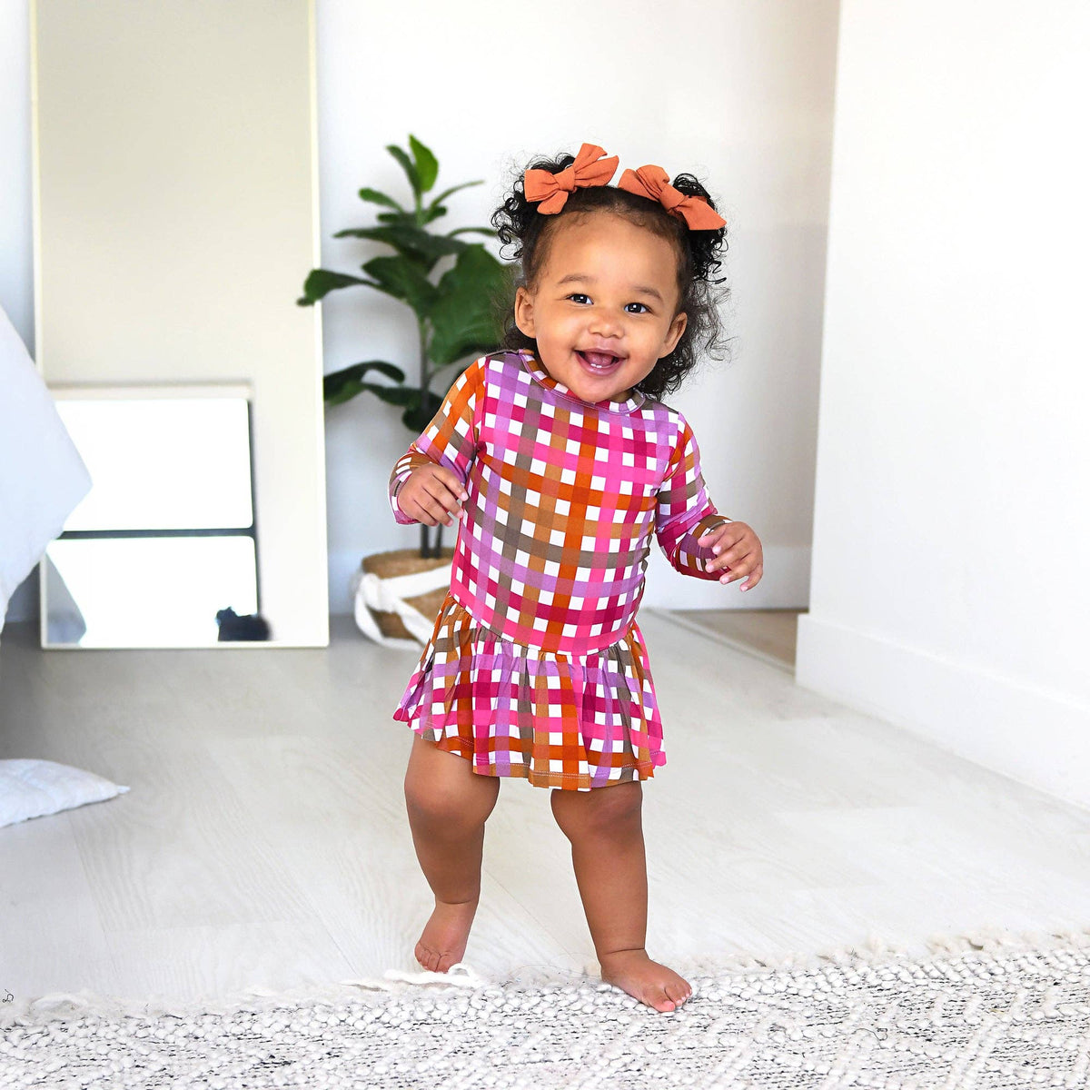 Plaid Bamboo Twirl Dress Onesie