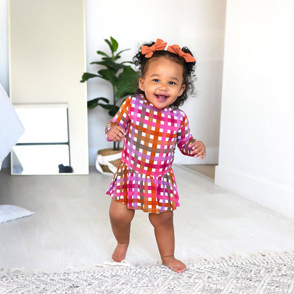 Plaid Bamboo Twirl Dress Onesie