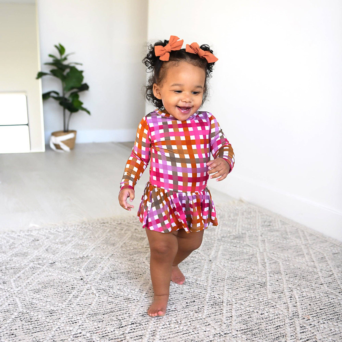 Plaid Bamboo Twirl Dress Onesie
